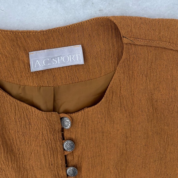 VTG AC Sport Jacket Rust Brown Crinkle Collarless Blazer Women 16W 90s Retro USA - Picture 4 of 11